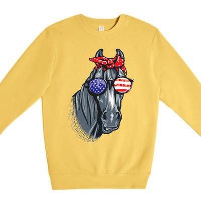 Horse 4th Of July Horse Graphic American Flag Premium Crewneck Sweatshirt