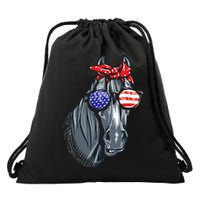 Horse 4th Of July Horse Graphic American Flag Drawstring Bag