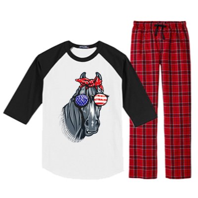 Horse 4th Of July Horse Graphic American Flag Raglan Sleeve Pajama Set