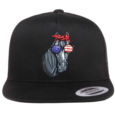 Horse 4th Of July Horse Graphic American Flag Flatbill Hat