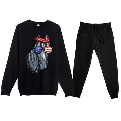 Horse 4th Of July Horse Graphic American Flag Premium Crewneck Sweatsuit Set