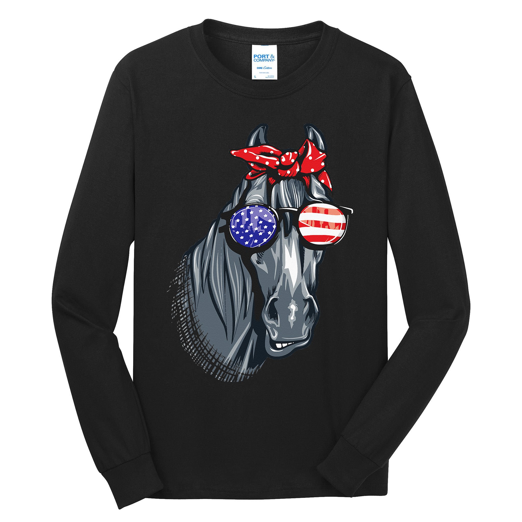 Horse 4th Of July Horse Graphic American Flag Tall Long Sleeve T-Shirt