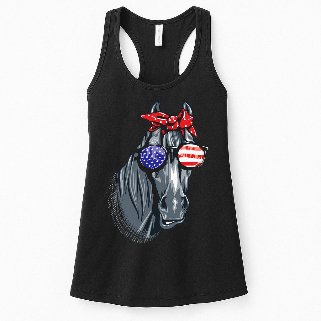 Horse 4th Of July Horse Graphic American Flag Womens Tank Top