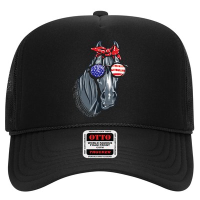 Horse 4th Of July Horse Graphic American Flag Trucker Hat