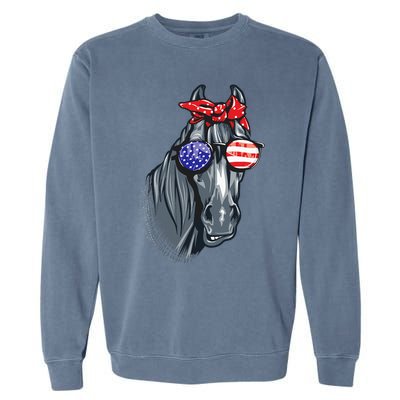 Horse 4th Of July Horse Graphic American Flag Garment-Dyed Sweatshirt