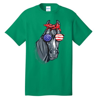 Horse 4th Of July Horse Graphic American Flag Tall T-Shirt