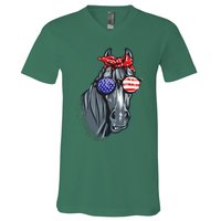 Horse 4th Of July Horse Graphic American Flag V-Neck T-Shirt