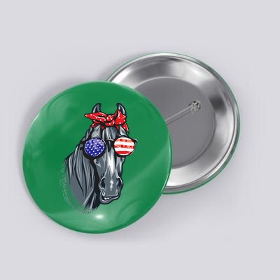 Horse 4th Of July Horse Graphic American Flag Button