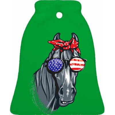 Horse 4th Of July Horse Graphic American Flag Ceramic Bell Ornament