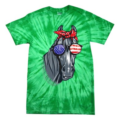 Horse 4th Of July Horse Graphic American Flag Tie-Dye T-Shirt