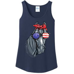 Horse 4th Of July Horse Graphic American Flag Ladies Essential Tank