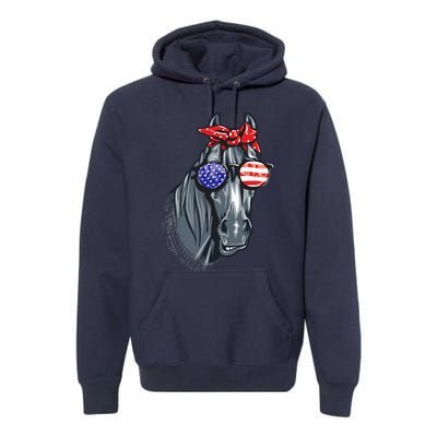 Horse 4th Of July Horse Graphic American Flag Premium Hoodie