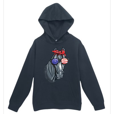 Horse 4th Of July Horse Graphic American Flag Urban Pullover Hoodie