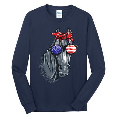 Horse 4th Of July Horse Graphic American Flag Tall Long Sleeve T-Shirt