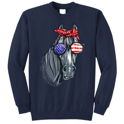 Horse 4th Of July Horse Graphic American Flag Tall Sweatshirt