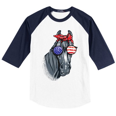 Horse 4th Of July Horse Graphic American Flag Baseball Sleeve Shirt