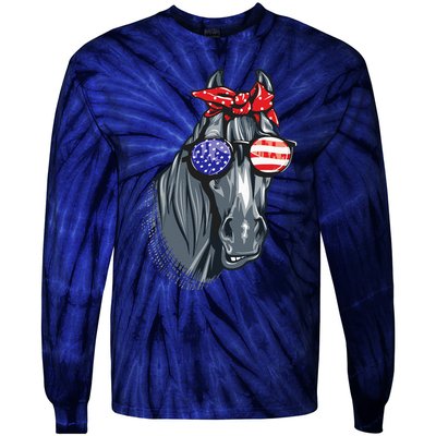 Horse 4th Of July Horse Graphic American Flag Tie-Dye Long Sleeve Shirt