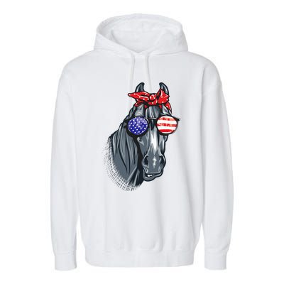 Horse 4th Of July Horse Graphic American Flag Garment-Dyed Fleece Hoodie