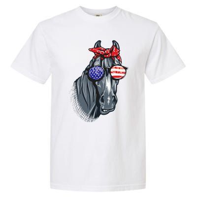 Horse 4th Of July Horse Graphic American Flag Garment-Dyed Heavyweight T-Shirt