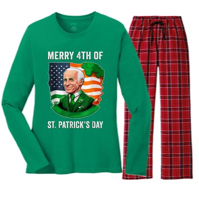 Happy 4th Of July Confused Funny Joe Biden St Patricks Day Women's Long Sleeve Flannel Pajama Set 