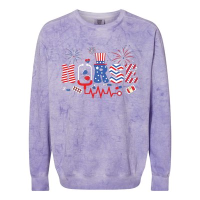 Happy 4th Of July Nurse Women Girl Scrub Top Colorblast Crewneck Sweatshirt