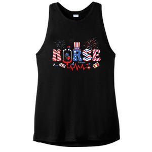 Happy 4th Of July Nurse Women Girl Scrub Top Ladies PosiCharge Tri-Blend Wicking Tank