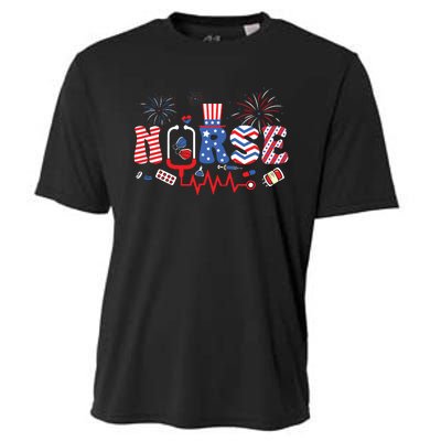 Happy 4th Of July Nurse Women Girl Scrub Top Cooling Performance Crew T-Shirt