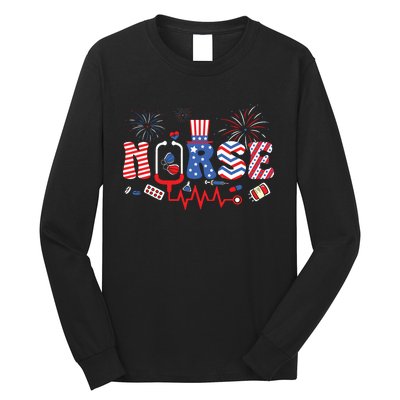 Happy 4th Of July Nurse Women Girl Scrub Top Long Sleeve Shirt