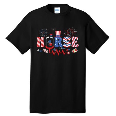 Happy 4th Of July Nurse Women Girl Scrub Top Tall T-Shirt