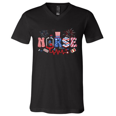 Happy 4th Of July Nurse Women Girl Scrub Top V-Neck T-Shirt