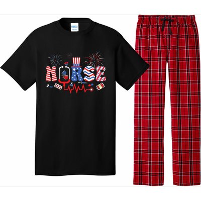 Happy 4th Of July Nurse Women Girl Scrub Top Pajama Set