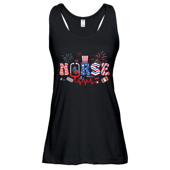 Happy 4th Of July Nurse Women Girl Scrub Top Ladies Essential Flowy Tank