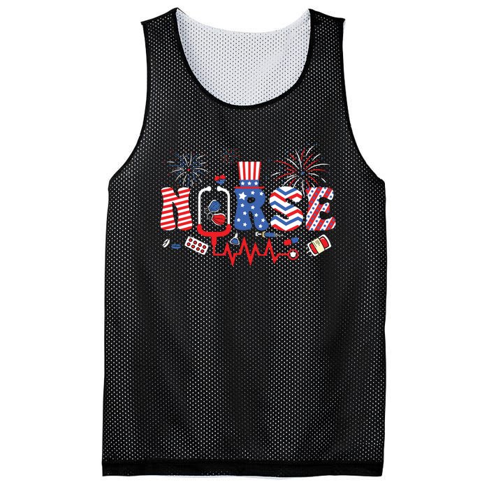 Happy 4th Of July Nurse Women Girl Scrub Top Mesh Reversible Basketball Jersey Tank