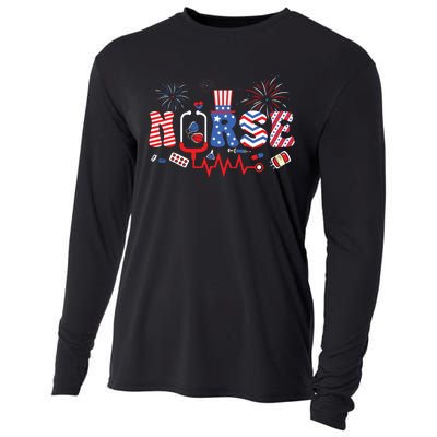 Happy 4th Of July Nurse Women Girl Scrub Top Cooling Performance Long Sleeve Crew