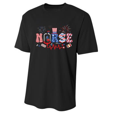 Happy 4th Of July Nurse Women Girl Scrub Top Performance Sprint T-Shirt