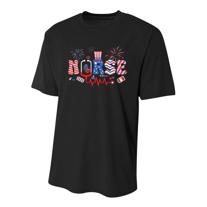 Happy 4th Of July Nurse Women Girl Scrub Top Youth Performance Sprint T-Shirt