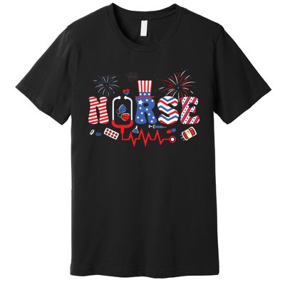 Happy 4th Of July Nurse Women Girl Scrub Top Premium T-Shirt