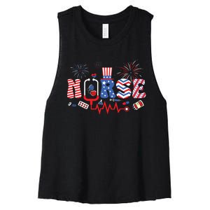 Happy 4th Of July Nurse Women Girl Scrub Top Women's Racerback Cropped Tank