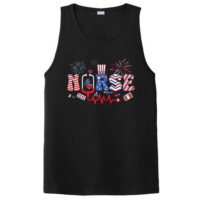 Happy 4th Of July Nurse Women Girl Scrub Top PosiCharge Competitor Tank