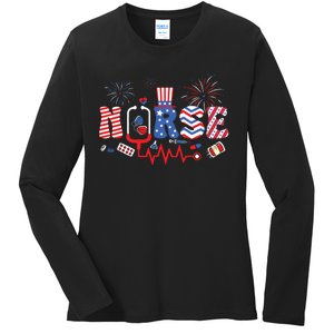 Happy 4th Of July Nurse Women Girl Scrub Top Ladies Long Sleeve Shirt