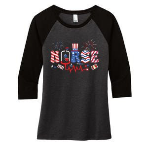 Happy 4th Of July Nurse Women Girl Scrub Top Women's Tri-Blend 3/4-Sleeve Raglan Shirt