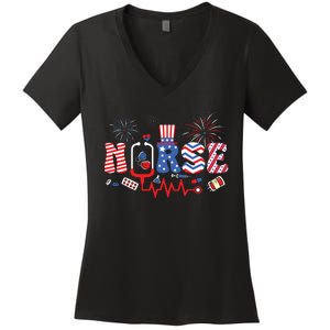 Happy 4th Of July Nurse Women Girl Scrub Top Women's V-Neck T-Shirt