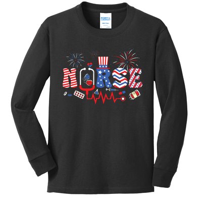 Happy 4th Of July Nurse Women Girl Scrub Top Kids Long Sleeve Shirt