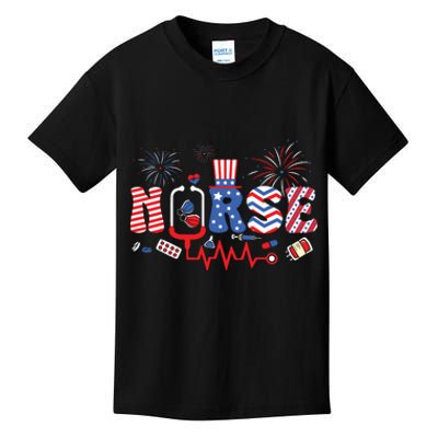 Happy 4th Of July Nurse Women Girl Scrub Top Kids T-Shirt