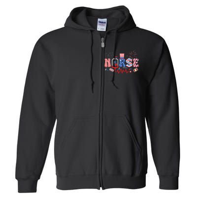 Happy 4th Of July Nurse Women Girl Scrub Top Full Zip Hoodie