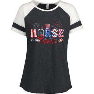 Happy 4th Of July Nurse Women Girl Scrub Top Enza Ladies Jersey Colorblock Tee