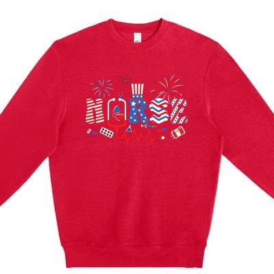 Happy 4th Of July Nurse Women Girl Scrub Top Premium Crewneck Sweatshirt