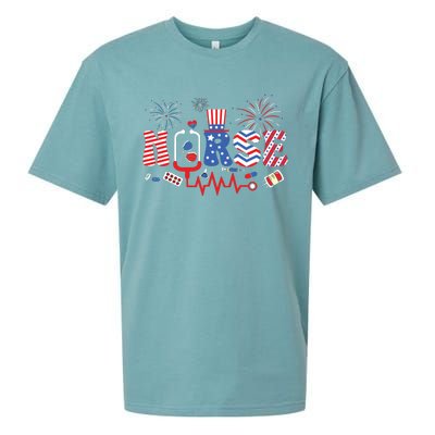 Happy 4th Of July Nurse Women Girl Scrub Top Sueded Cloud Jersey T-Shirt