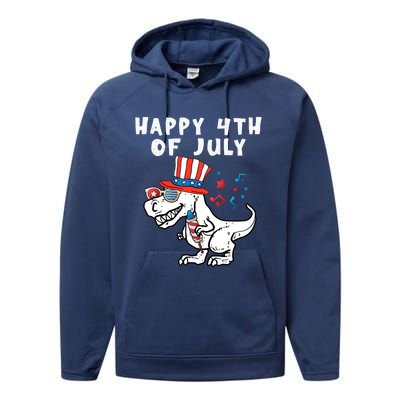 Happy 4th Of July T Rex Dino Dinosaur Baby Boy Performance Fleece Hoodie