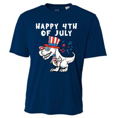 Happy 4th Of July T Rex Dino Dinosaur Baby Boy Cooling Performance Crew T-Shirt